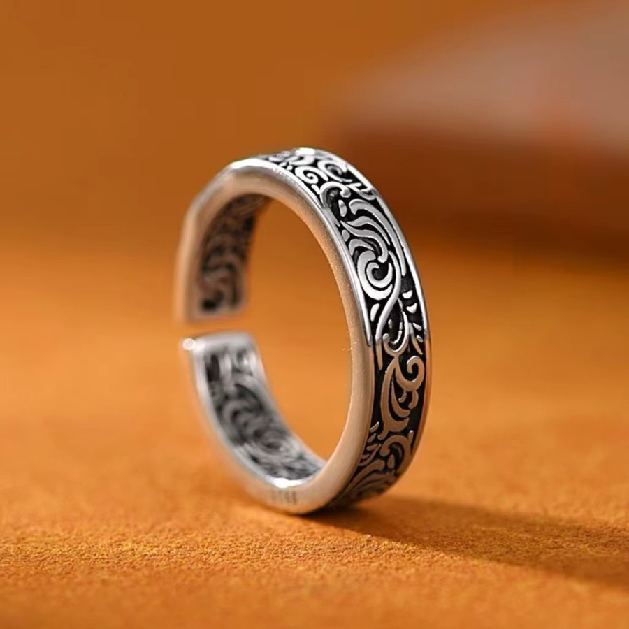 SAY Ring 925 Silber, Verstellbar, Retro-Muster, Unisex - Bild 2