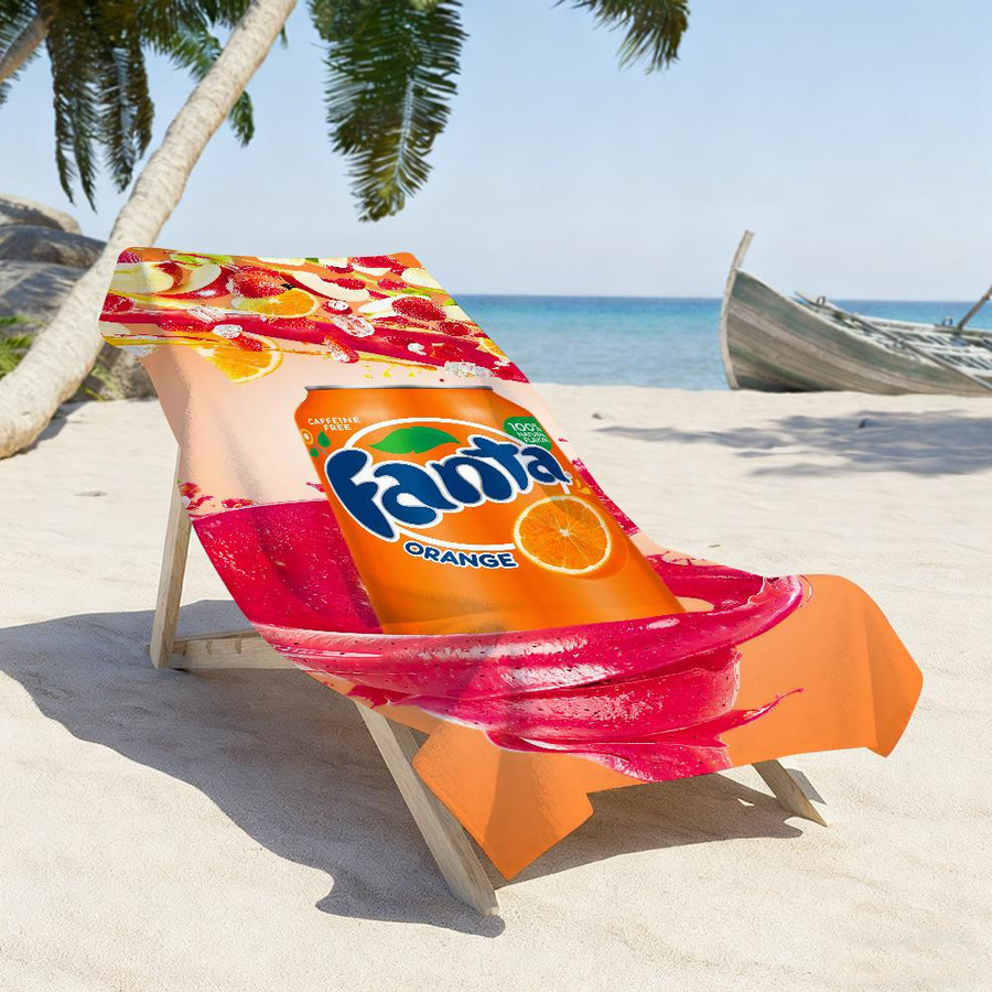 Schnelltrocknendes Sporthandtuch mit Fanta-Getränk Motiv in Orange und Weiß, Breite: 30 cm, Höhe: 60 cm - Bild 1