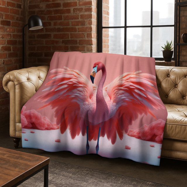 Faviora Flanelldecke mit Flamingo-Motiv in Rosa, weiche und warme Kuscheldecke aus Polyester - Bild 1