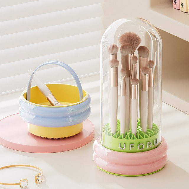 UFORU Kosmetik-Aufbewahrungsbox aus Acryl mit Abdeckung, transparenter Make-up-Organizer in Pink - Bild 1