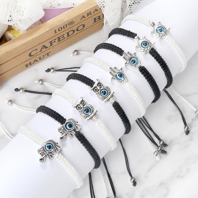 Armband geflochten, schwarz-weiß, Charms, Unisex - Bild 1