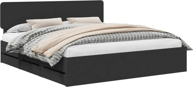 vidaXL Bettrahmen mit Schubladen in Schwarz, modern, aus Holzwerkstoff, B/T/H: 200 x 203 x 100 cm - Bild 1