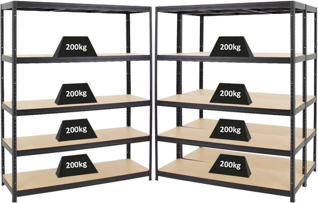 PROREGAL 3er Set Schwerlastregal Giant Elephant aus Metall und MDF, Schwarz, H x B x T: 180 x 150 x 45 cm - Bild 1