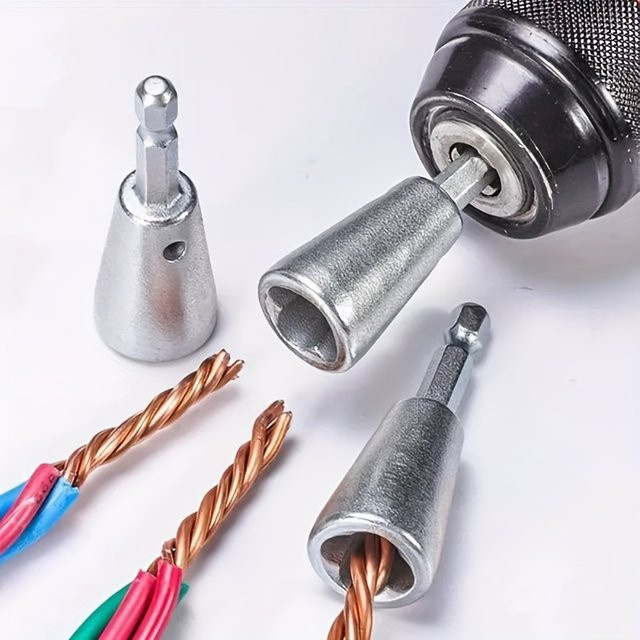 3-teiliges Drahtdrehwerkzeug-Set für Elektriker in Silber mit Bohraufsätzen für 2,5 mm, 4 mm und 6 mm für schnelle Drahtverbindungen - Bild 1