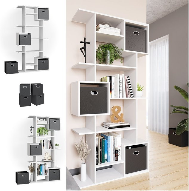 Vicco Cube Bücherregal als Raumteiler und Standregal in Weiß, lackiert - Bild 1