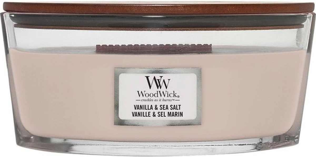 WoodWick Duftkerze Vanilla & Sea Salt in Beige mit ovaler Glasform - Bild 1