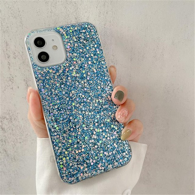 Glitzer Pailletten Handyhülle aus weichem Silikon für Apple iPhone in Blau - Bild 1