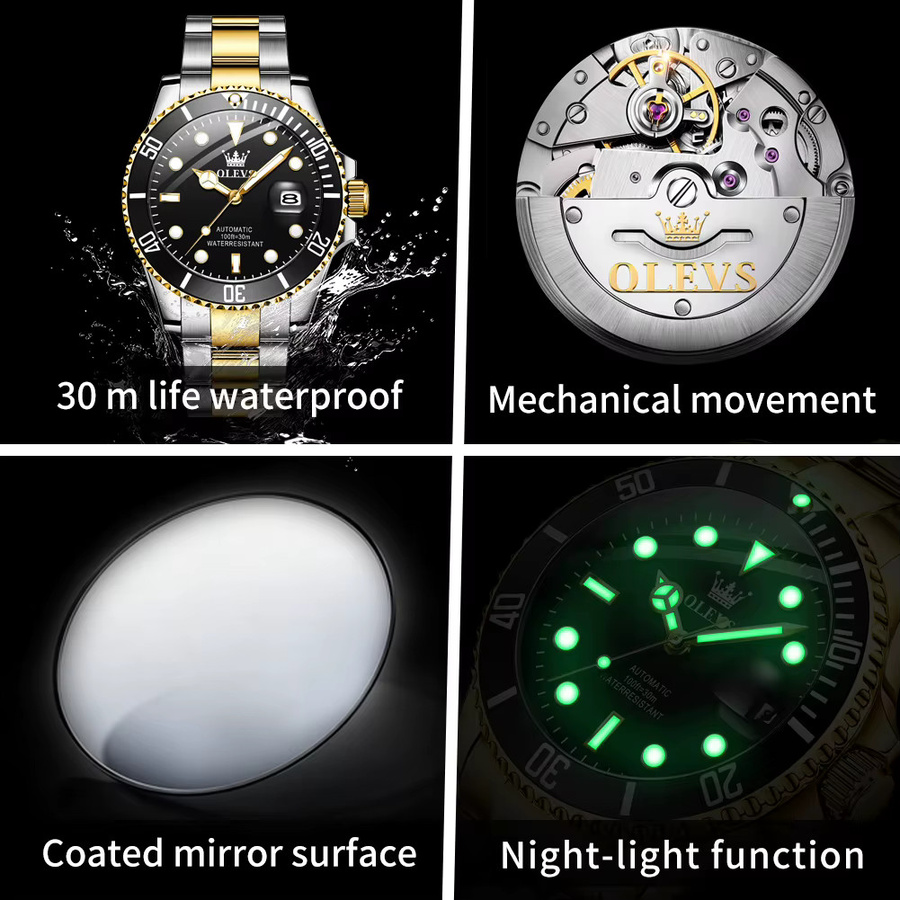 OLEVS Automatik-Armbanduhr, Edelstahl, Herren, Schwarz - Bild 5
