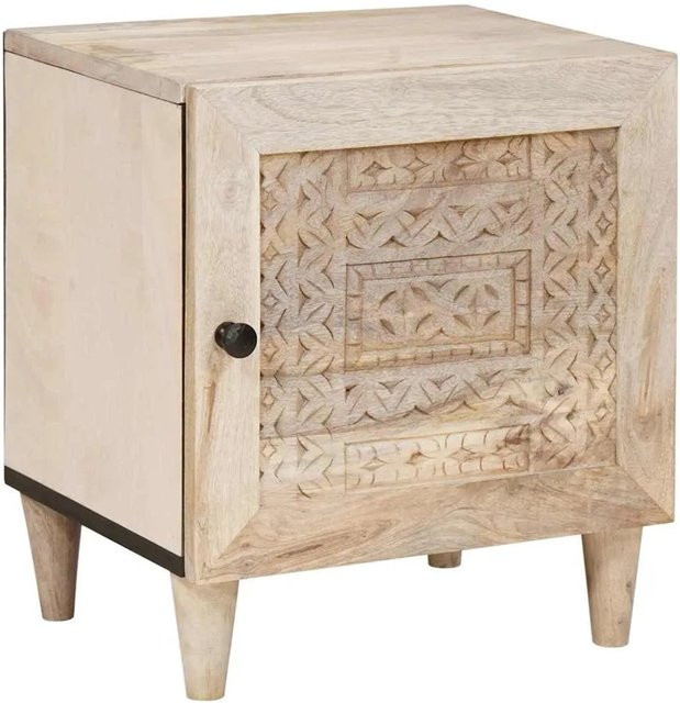 vidaXL Nachttisch aus massivem Mangoholz in Beige, B/T/H: 40 x 33 x 46 cm - Bild 1