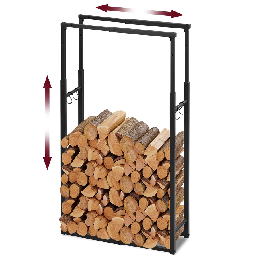 EUGAD Holzregalhalterungen für Innen- und Außenkamine aus Metall in Schwarz, verstellbares Brennholzregal mit 4 Haken, B/T/H: 150 x 65 x 25 cm - Bild 3