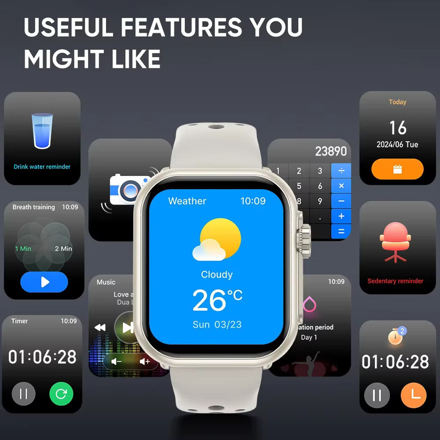 CRTORRS Luxuriöse Smartwatch für Herren und Damen in Schwarz mit Blutdruckmessgerät und 1000mAh Akku, wasserdichte Sport-Smartwatch für Android und Unisex-Nutzung - Bild 6