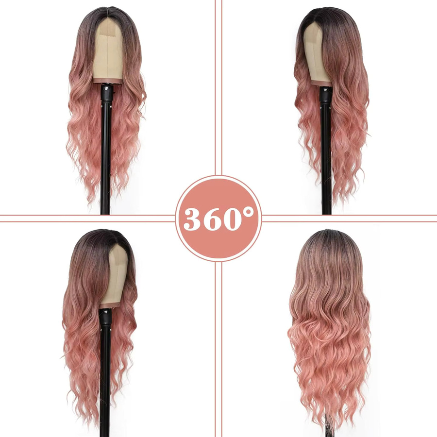 G&T Wig Kunsthaar-Perücke, 28 Zoll, Ombre-Blond, Rosa, lockig, Damen - Bild 2