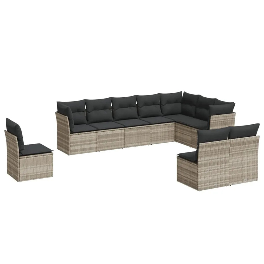 vidaXL 10-tlg. Garten-Sofagarnitur in L-Form aus Poly-Rattan mit Kissen, Hellgrau - Bild 2