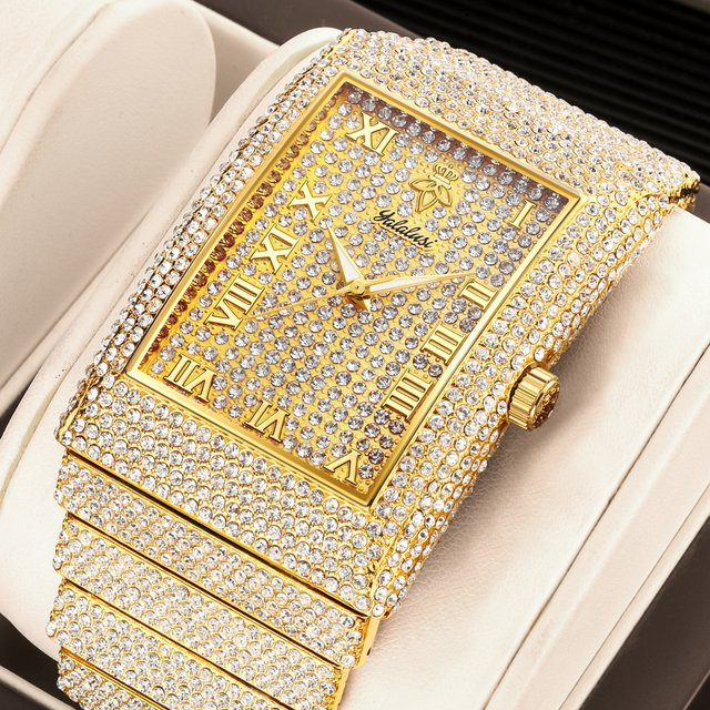 YaLaLuSi Armbanduhr, Quarz, Edelstahl, Gold, Herren - Bild 1
