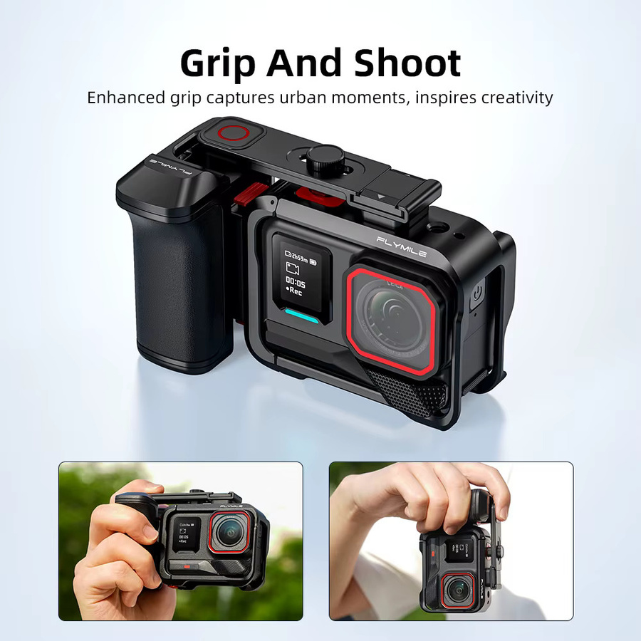 Flymile Kamera-Griff Schwarz Fotografie-Handgriff-Set für Insta360 Ace Pro 2 mit Käfig und Auslöseknopf - Bild 2
