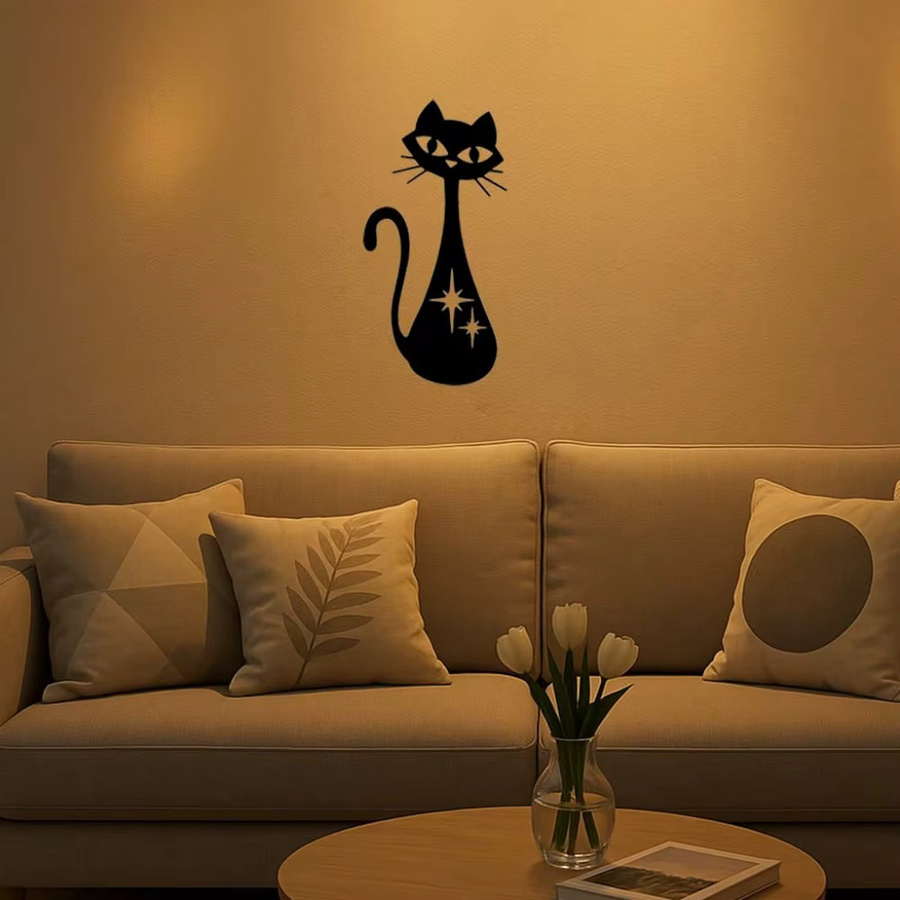Hello Young Vintage Starburst Atomic Cat Metall-Wanddekoration im Mid-Century Stil, Schwarz - Bild 3