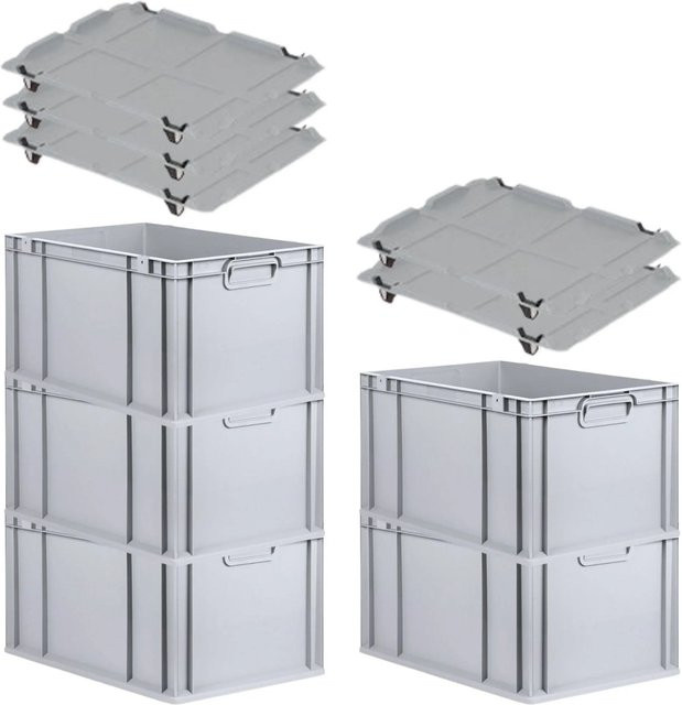 PROREGAL SparSet 5x Eurobox NextGen Grip mit Auflagedeckel und 4 schwarzen Schiebeschnappverschlüssen, Grau, H: 32 cm, B: 40 cm, T: 60 cm - Bild 1