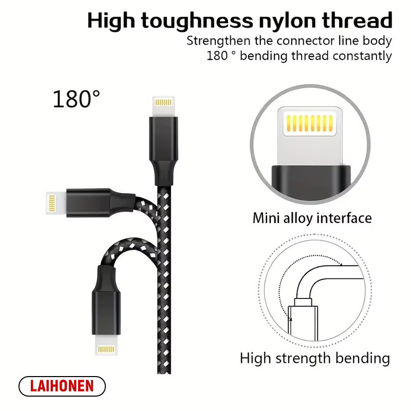 LAIHONEN USB-iOS-Datenladekabel für iPhone in Weiß mit Schnellladefunktion - Bild 3