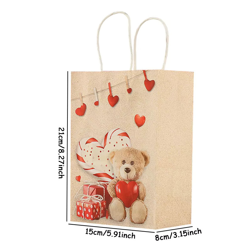 Geschenktüten aus Papier mit I Love Your Heart Bear Muster und Griff für Geburtstag, Hochzeit, Party oder Valentinstag (4 oder 8 Stück) - Bild 2