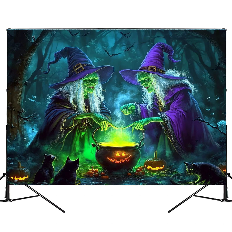 VIKAMA Halloween Magic Academy Wandteppich mit Zwillingshexen, Kürbissen und Fledermäusen, Mehrfarbig, B/H: 60 x 40 cm - Bild 2