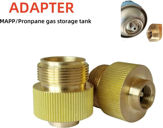 Gasumwandler Adapter von wwbig zur Verbindung von Lindal-Ventil-Gaskartuschen mit 1-20 UNF auf 7/16-28 UNF Propantanks für Schweißbrenner und MAPP-Gasflaschen in Gold - Bild 1