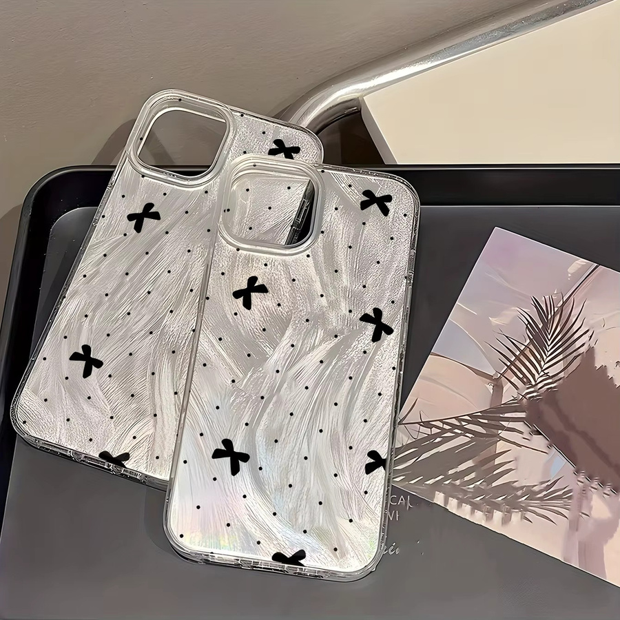 Schwarze TPU-Handyhülle mit silbernem Polka Dot Bow Pattern für iPhone Modelle - Bild 3
