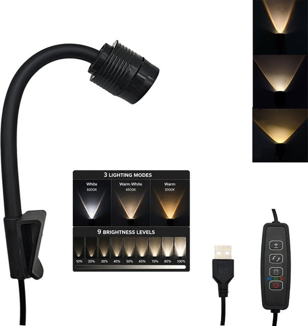 TUNFAN LED Aquarium-Strahler in Schwarz mit einstellbarem Fokus 15° - 90°, dimmbare 3-Farben Aquariumbeleuchtung mit Timer und USB-Anschluss - Bild 1