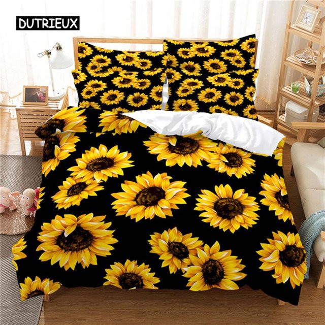 Binchi Outdoor Product Blumen-Bettwäsche-Set mit 3D-Digitaldruck in Gelb, B/H: 135 x 200 cm - Bild 1