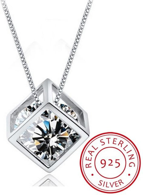 Halskette mit Cube Zirkonia Anhänger, 925 Silber, 45 cm, Damen - Bild 1