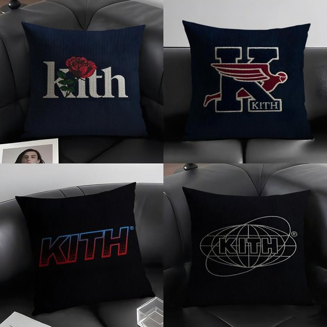 Kissenbezug K-KITH aus organischem Leinen mit doppelseitigem Druck, quadratisch, Weiß und Blau, B/T/H: 30 x 30 x 30 cm - Bild 1