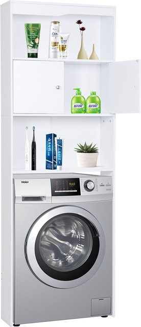 Happy Home Waschmaschinen-Überbauschrank als Badregal und Hochschrank mit 2 Türen in Weiß HWS01-WEI - Bild 1