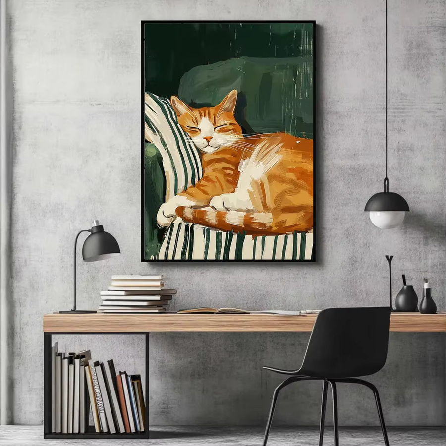 Minimalistischer Wanddruck SHENCHEN Schlafende Katze in Dunkelgrün und Multicolour als zeitgenössische Kunst für dein Wohnzimmer - Bild 2