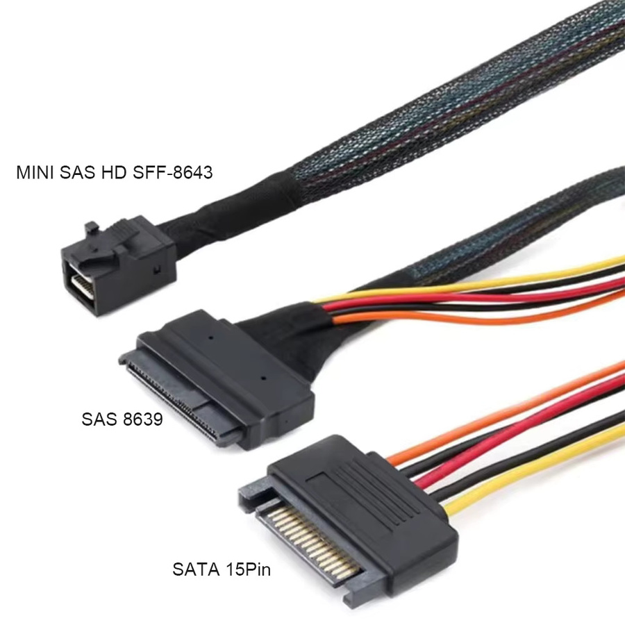 OULLX Mini SAS HD SFF-8643 zu SAS 8639 SATA 15p Konvertierungskabel Y-Form in Schwarz, Länge: 50 cm - Bild 2