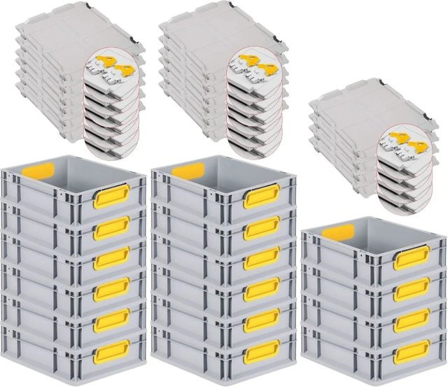 PROREGAL Spar Set 16x Eurobox Nextgen Color mit Scharnierdeckel und Schiebeschnappverschlüssen, Gelb, H x B x T: 12 x 30 x 40 cm - Bild 1