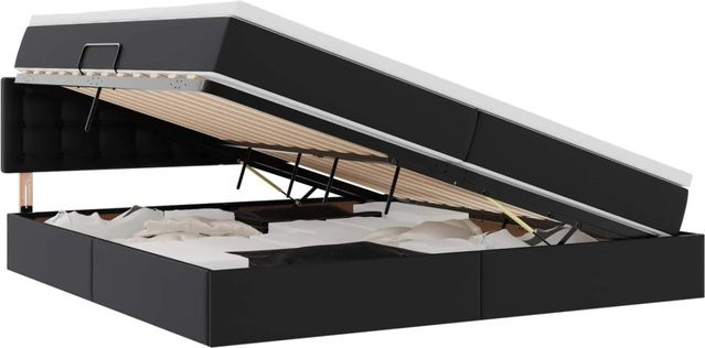 vidaXL Aufbewahrungsbett mit Matratze in Schwarz aus Kunstleder, B/T: 200 x 200 cm - Bild 1