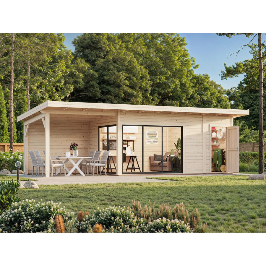 Palmako Gartenhaus Andrea Slide mit Pultdach aus Fichtenholz in Natur, B: 833 cm, T: 300 cm, H: 264 cm - Bild 2