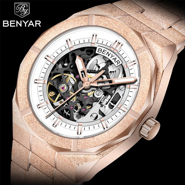 BENYAR Herrenuhr, Automatik, Edelstahl, 41 mm, Roségold - Bild 1