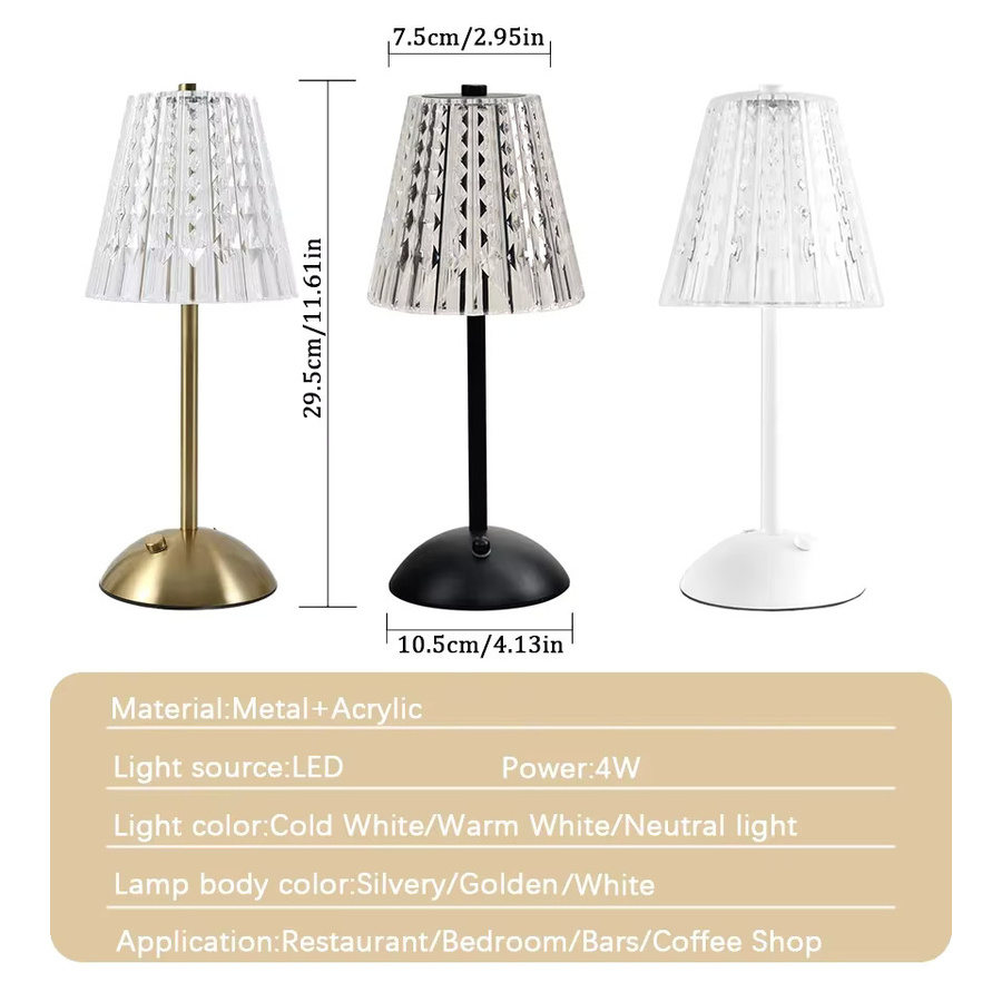 Wiederaufladbare Kristall-LED-Tischlampe mit Touch-Sensor und Dimmfunktion in Gold/Messing, transparente Dekoleuchte für Schlafzimmer und Bar, Höhe: 29,5 cm, Breite: 10,5 cm - Bild 5