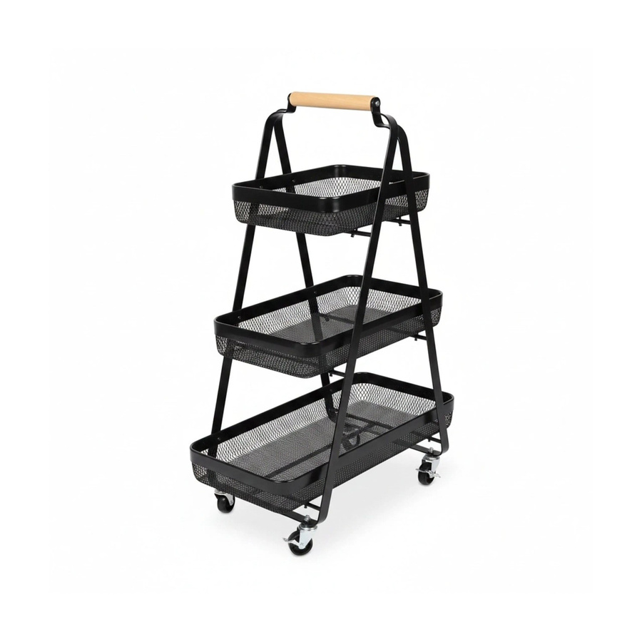 Relaxdays Rollwagen aus Eisen und Buchenholz in Schwarz mit 3 Ebenen, B/T/H: 84,5 x 57 x 31 cm - Bild 2