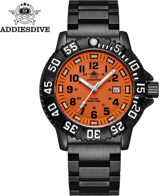Addies Armbanduhr, Quarz, Edelstahl, Orange, Textil/NATO, Herren - Bild 1