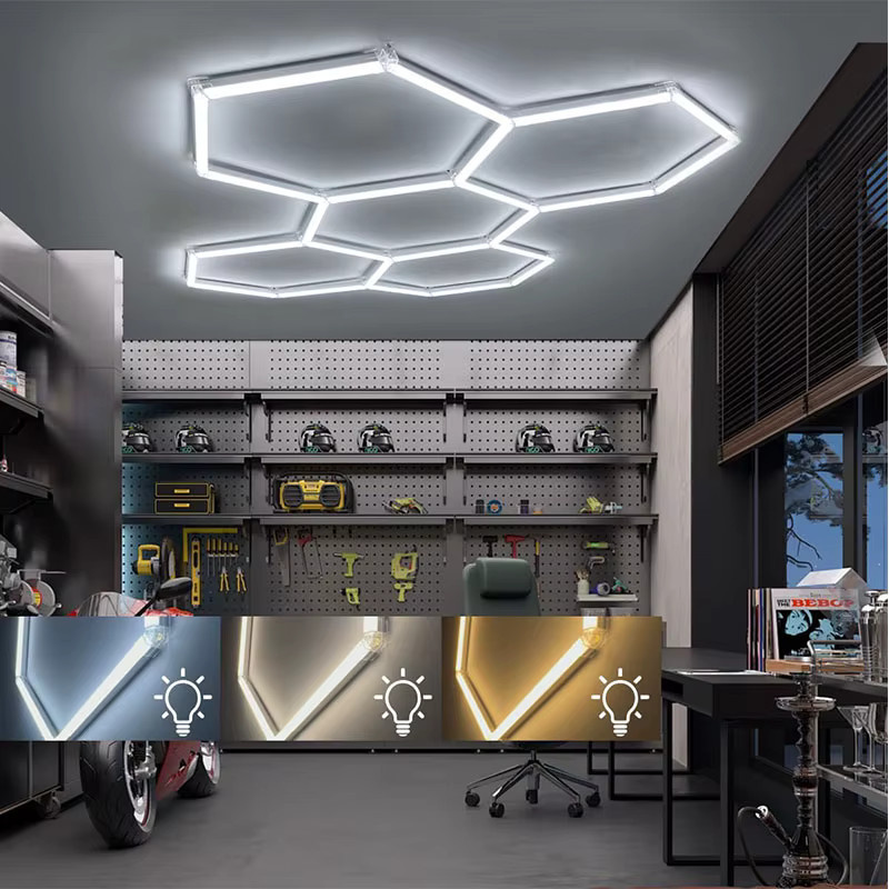 LINYILIGHT Dimmbare LED Waben Deckenleuchte in Weiß, Sechseckige Hexagon-Beleuchtung für Garage und Waschraum - Bild 3