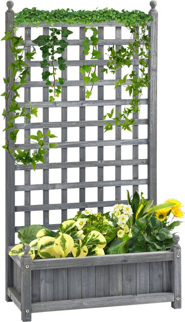 Outsunny Hochbeet mit Rankgitter aus Holz in Hellgrau, Pflanzkasten mit Sichtschutz für Terrasse und Garten, Breite: 120 cm - Bild 1