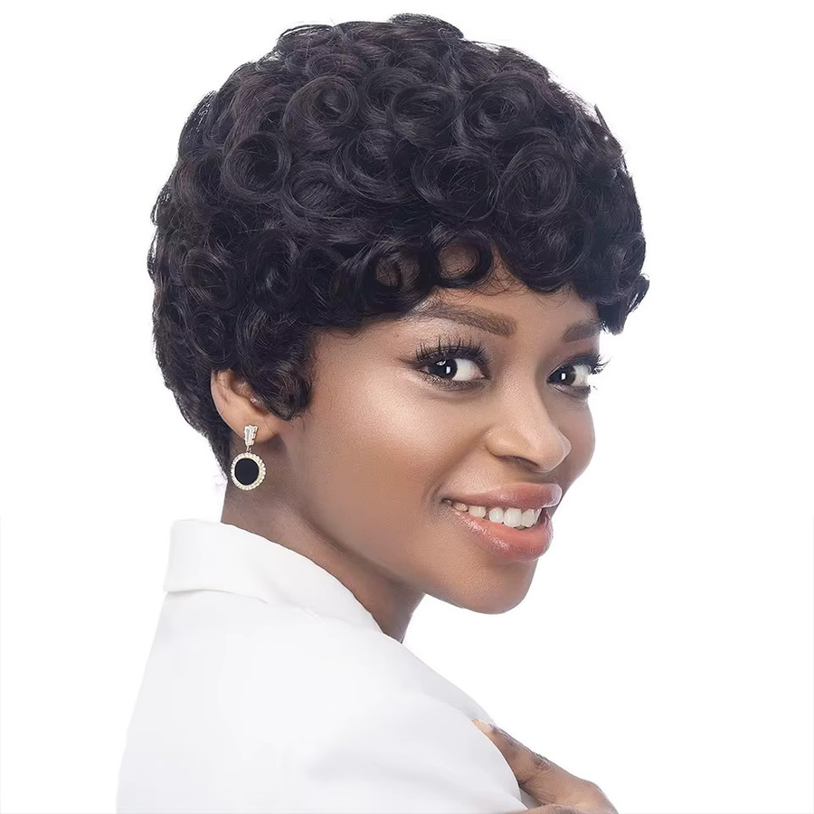 OYM HAIR Echthaar-Perücke, Pixie-Schnitt, lockig, Damen, 1B/613/Silbergrau - Bild 1