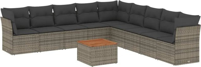vidaXL 10-tlg. Garten-Sofagarnitur aus Polyrattan in Grau mit Kissen und Stauraum - Bild 1