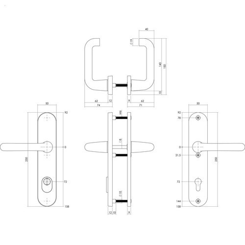 Intersteel Schutzbeschlag in Schwarz mit Kernziehschutz PZ 72 mm und Drücker/Drücker Ausführung aus Aluminium - Bild 2