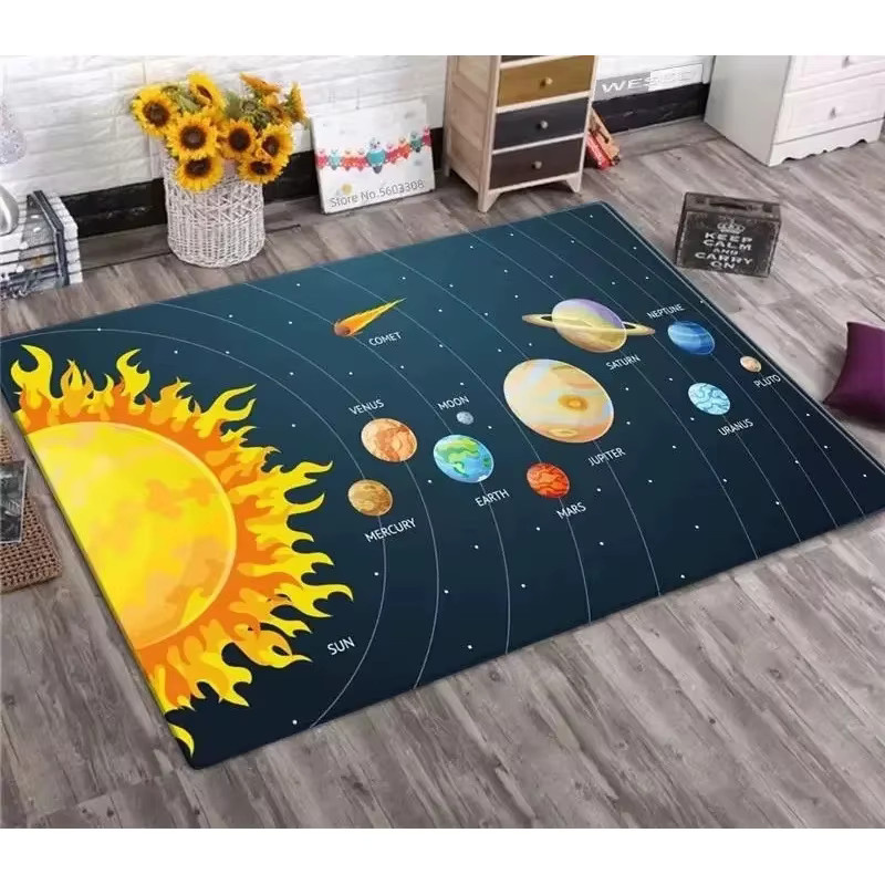 VIKAMA Sonnensystem-Teppich mit Galaxie-Planeten-Druck, moderner rutschfester Bodenteppich für Wohnzimmer und Kinderzimmer, Mehrfarbig - Bild 1