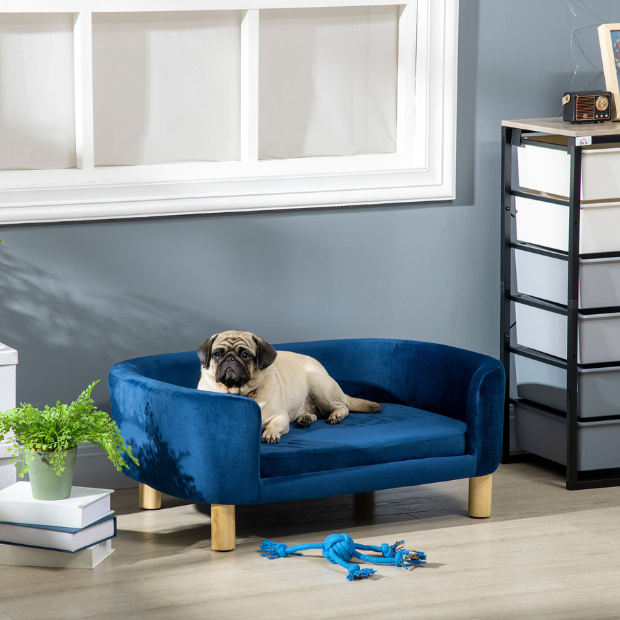 Aosom PawHut Hundesofa aus Samt mit Rückenlehne und Holzbeinen, Blau, B/T/H: 86 x 55 x 33 cm - Bild 2