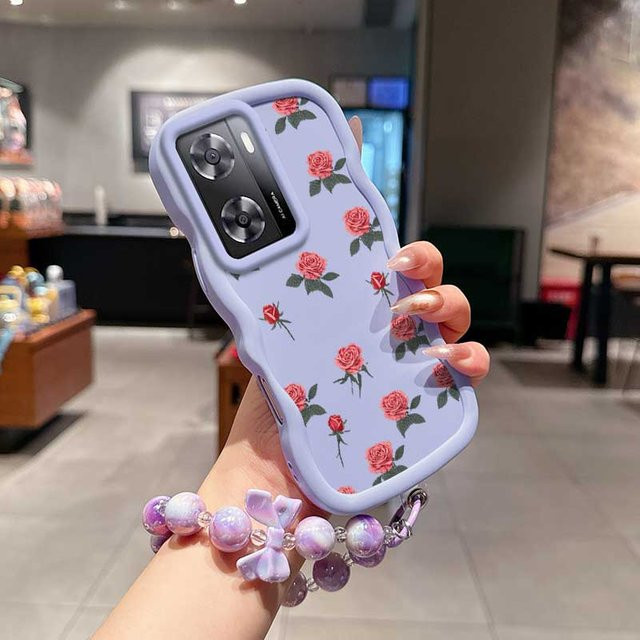 Flexible Handyhülle mit Streu-Rosen-Motiv für OPPO A57 4G in Pink oder Purple mit Trageband - Bild 1