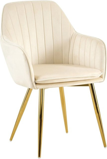DELUKE Esszimmerstuhl SULIS mit Armlehnen aus Samt in Creme Gold und Metallgestell, B/T/H: 60 x 57 x 86 cm - Bild 1