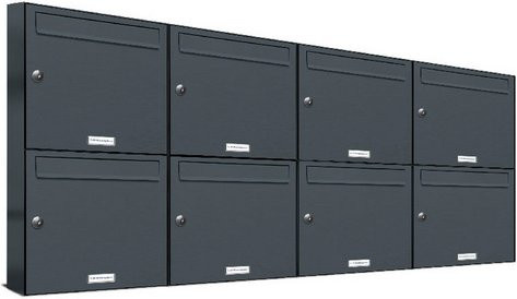 AL Briefkasten für 8 Parteien, Aufputzmontage, grau, B/H/T: 153,17 x 68,4 x 11,6 cm - Bild 1